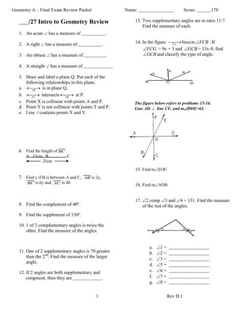 Read Online Geometry A Final Exam Review Packet Answers 