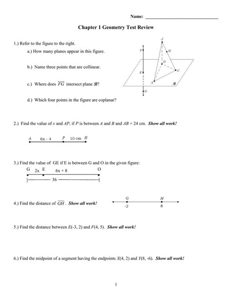 Read Geometry Chapter 1 Test Review 