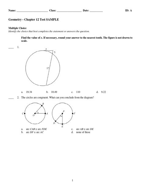 Read Online Geometry Chapter 12 Test Circles 