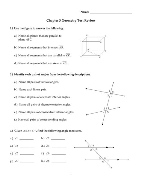 Full Download Geometry Chapter 3 Test Review 