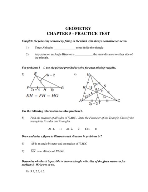 Read Geometry Chapter 5 Test Practice Test 