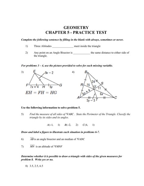 Download Geometry Chapter 5 Test Proerties And Attributes Form A 