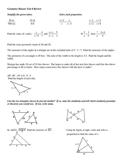 Download Geometry Chapter 8 Test Review 