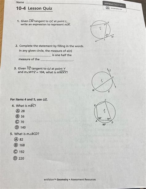 Download Geometry Mid Chapter Quiz Lessons 10 1 Through 10 4 Answers 