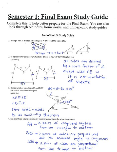 Download Geometry Semester 1 Exam Study Guide 