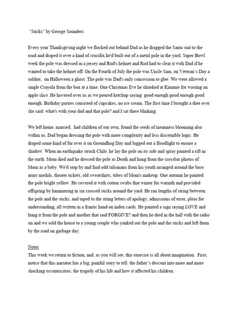 George Saunders Sticks Analysis