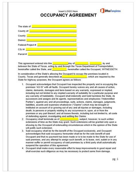georgia occupancy agreement sample