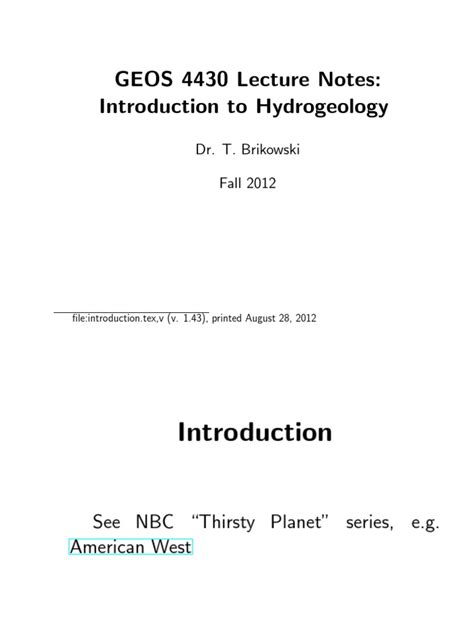 Read Online Geos 4430 Lecture Notes Introduction To Hydrogeology 
