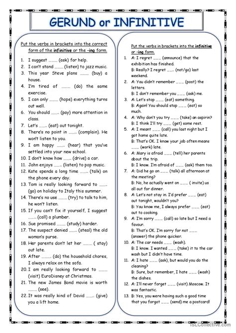 Gerund Infinitive Exercises