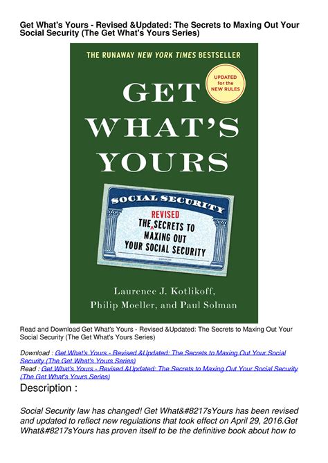 Read Online Get Whats Yours Revised Updated The Secrets To Maxing Out Your Social Security The Get Whats Yours Series 