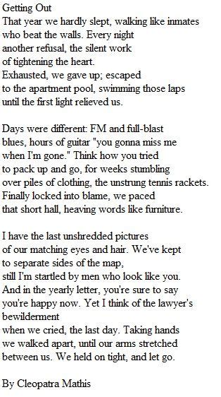 getting out cleopatra mathis analysis of variance