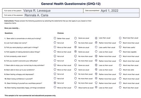 Ghq 12 Questionnaire
