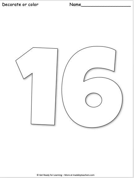 Giant Number 16 Coloring Page Made By Teachers Number 16 Coloring Page - Number 16 Coloring Page