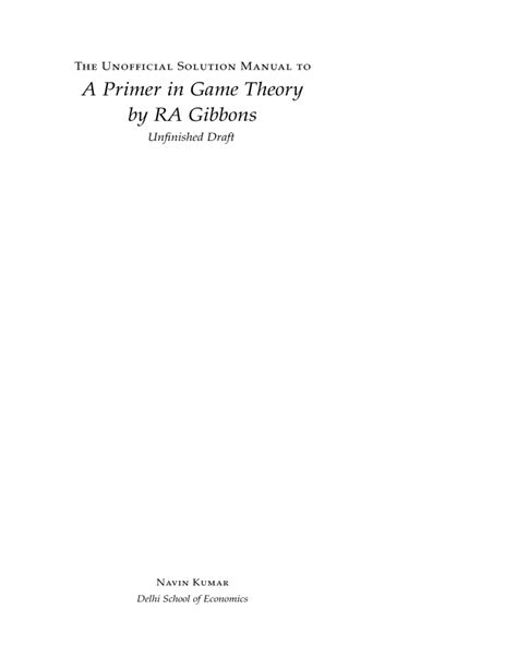 Read Gibbons Game Theory Solutions Manual 