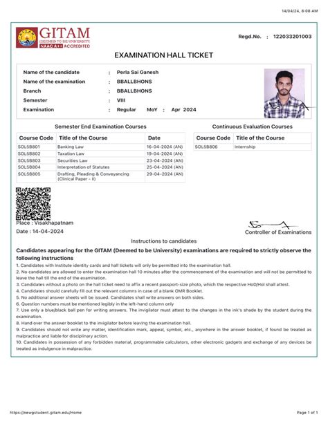 Gitam Hall Ticket