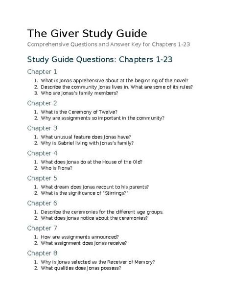 Read Online Giver Study Guide Answer Key 