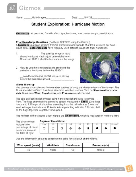 Gizmo Answer Key Hurricane Motion