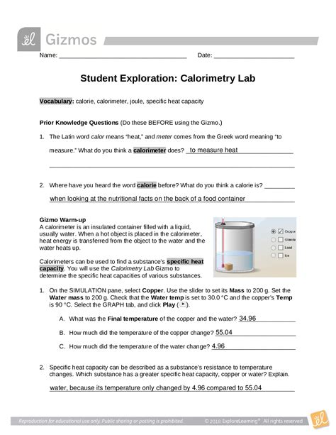 Read Online Gizmo Answer Key Calorimetry Lab 