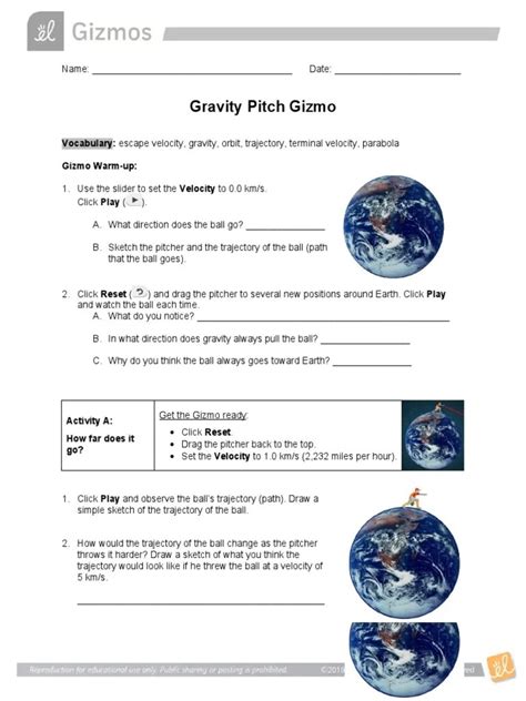 Read Gizmo Answer Key Gravity Pitch 