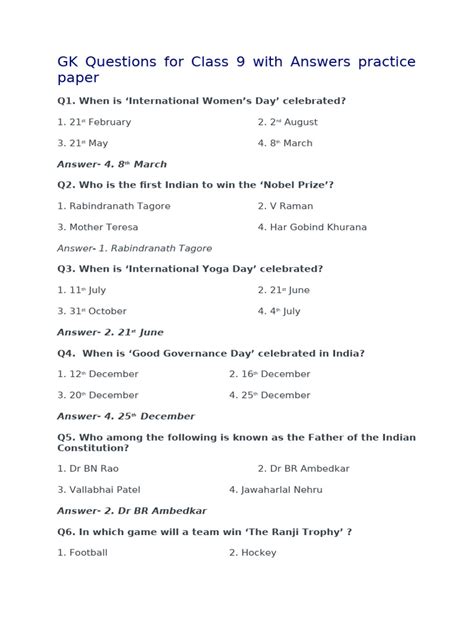 Gk For Class 9