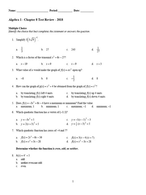 Glencoe Algebra 1 Chapter 8 Test Form 2c Answers