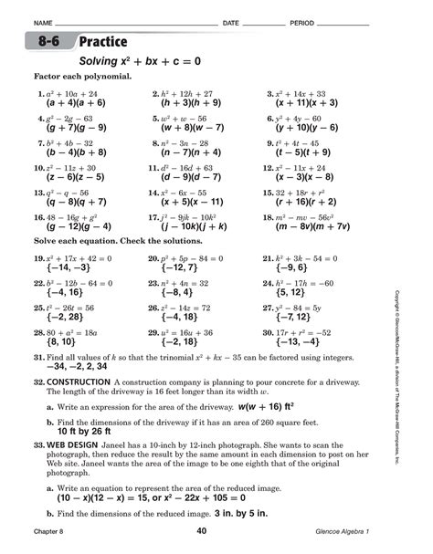Glencoe Algebra 2 Chapter 3 Resource Masters
