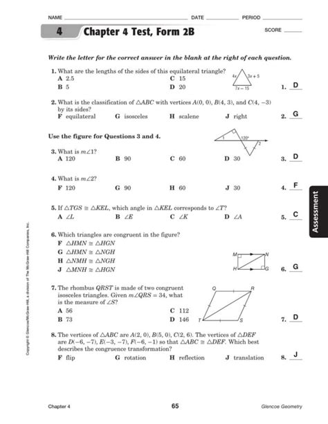 Glencoe Geometry Chapter 1 Test Form Answers