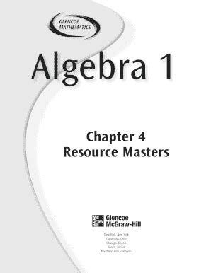 Read Glencoe Algebra 1 Chapter 4 Resource Masters 