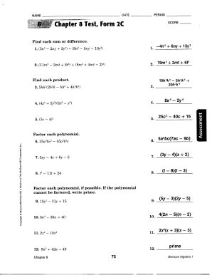 Download Glencoe Algebra 1 Chapter 8 Test Form 2C Answers 