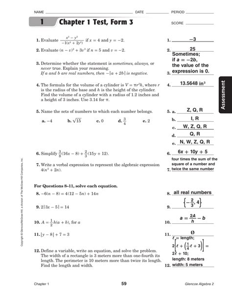 Full Download Glencoe Algebra 1 Chapter Test 
