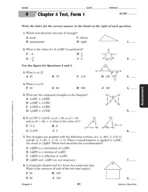 Read Online Glencoe Geometry Chapter 4 Test Form 1 Answers 