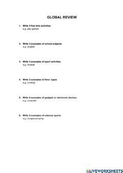 Global Review P6 1 Worksheet Live Worksheets Worksheet For 6th Grade English - Worksheet For 6th Grade English