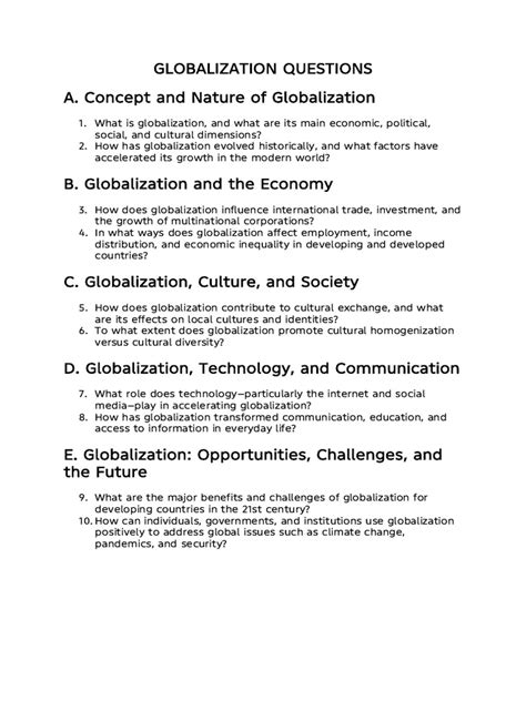 Globalization Questions