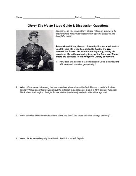 Full Download Glory The Movie Study Guide Discussion Answers 