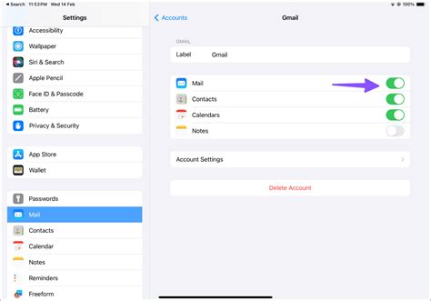 gmail settings ipad