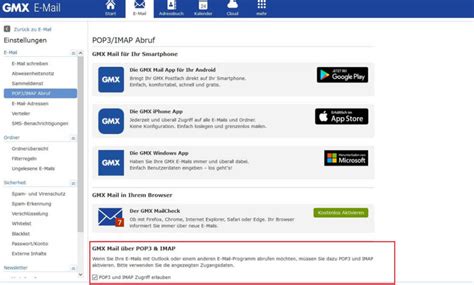 gmx free mail imap