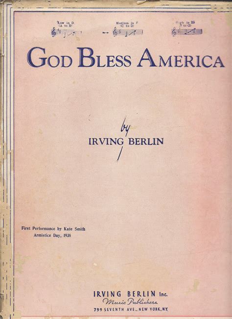 Read Online God Bless America By Irving Berlin First Performance By Kate Smith Armistice Day1938 