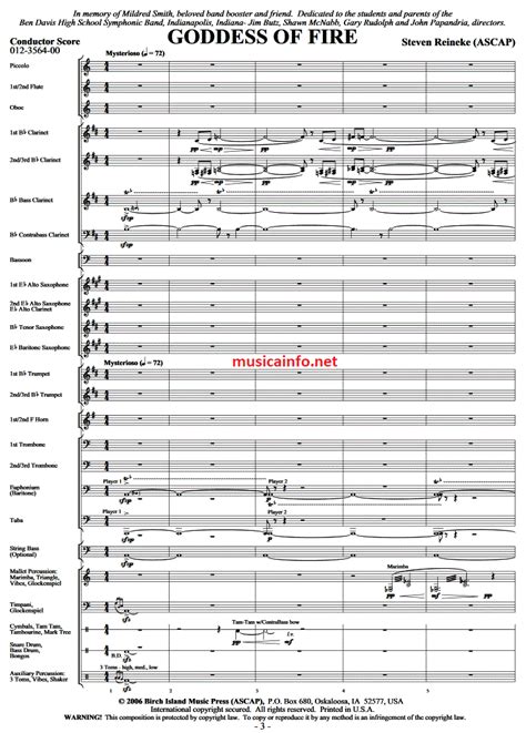 Goddess Of Fire Score Sheet Music Publishers Since 1886