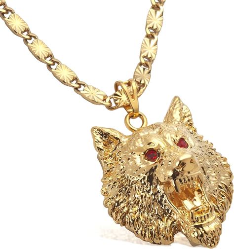 gold wolf head pendant