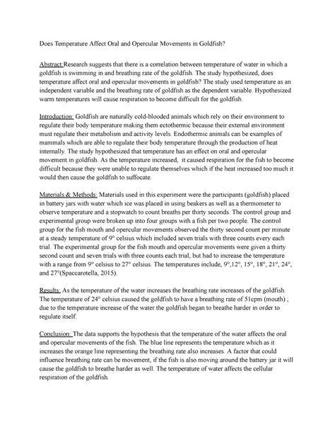 goldfish experiment lab report