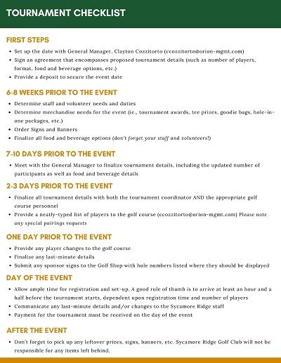 golf tournament checklist word format