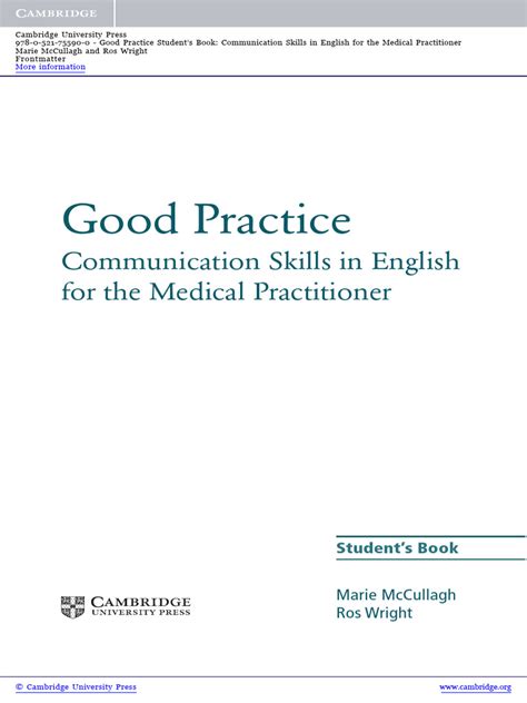 Good Practice Students Book Communication Skills In English For The Medical Practitioner Cambridge Professional English
