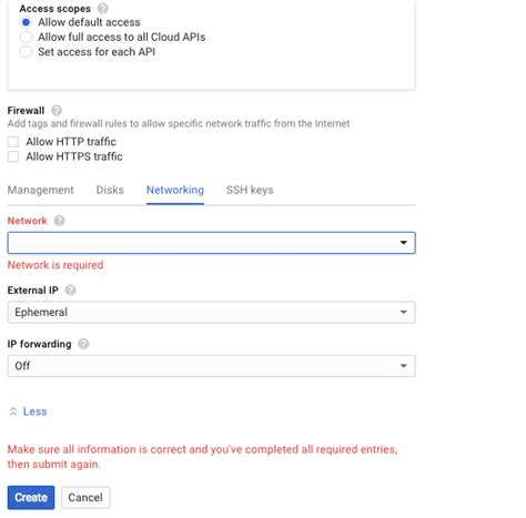 google compute engine Cannot Create Instance Template