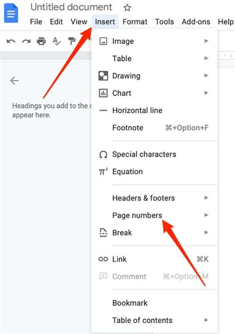 google docs sidnummer