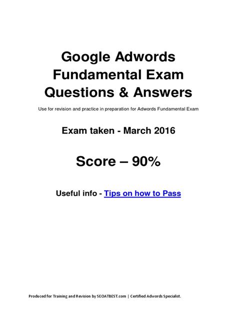 Download Google Adwords Fundamental Exam Questions Answers 