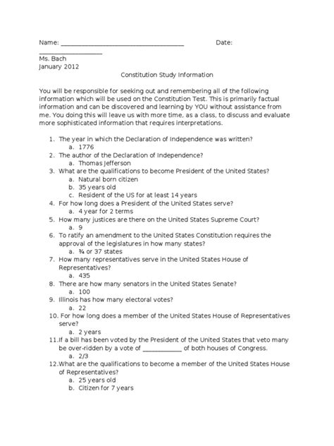 Government Study Guide Answer Key