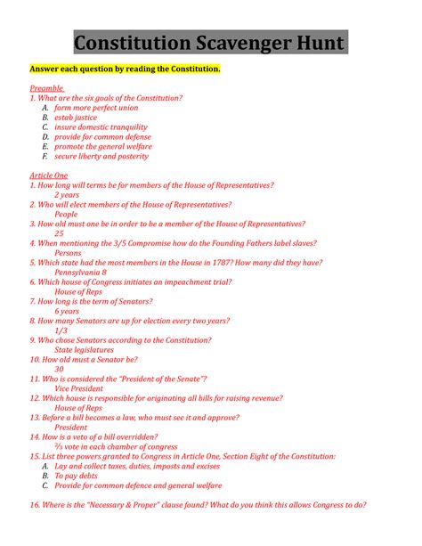 Read Government Constitution Scavenger Hunt Answer Key 