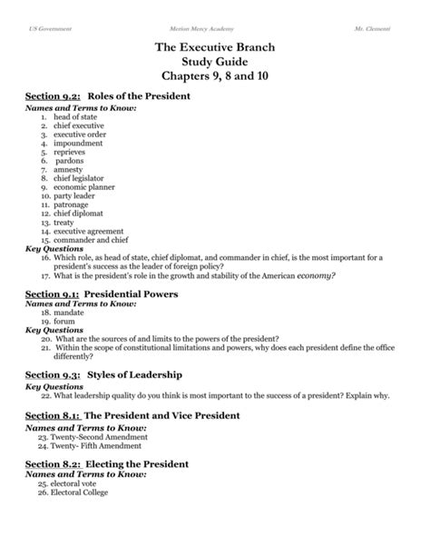 Full Download Government Study Guide Unit 3 Executive Branch 