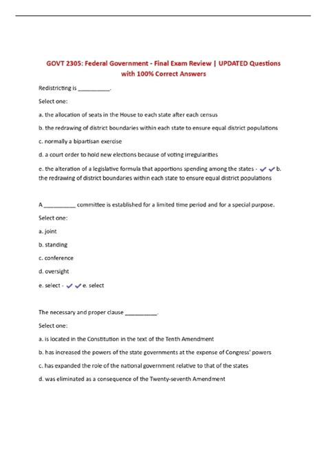 govt 2305 course final exam answers