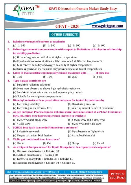 Gpat Exam Paper